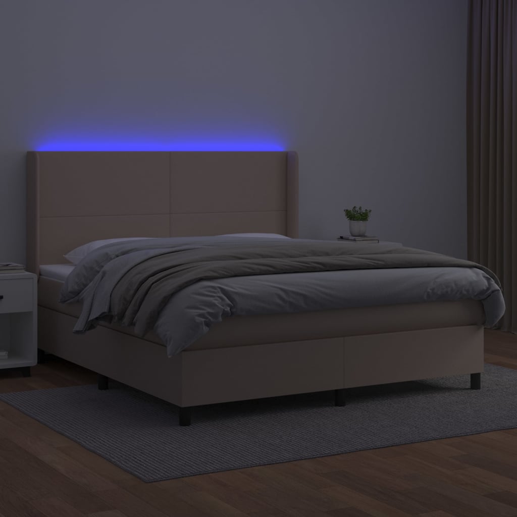 Boxspring met matras en LED kunstleer cappuccinokleur 180x200cm
