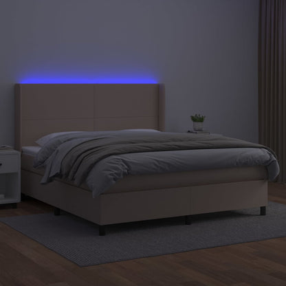 Boxspring met matras en LED kunstleer cappuccinokleur 180x200cm