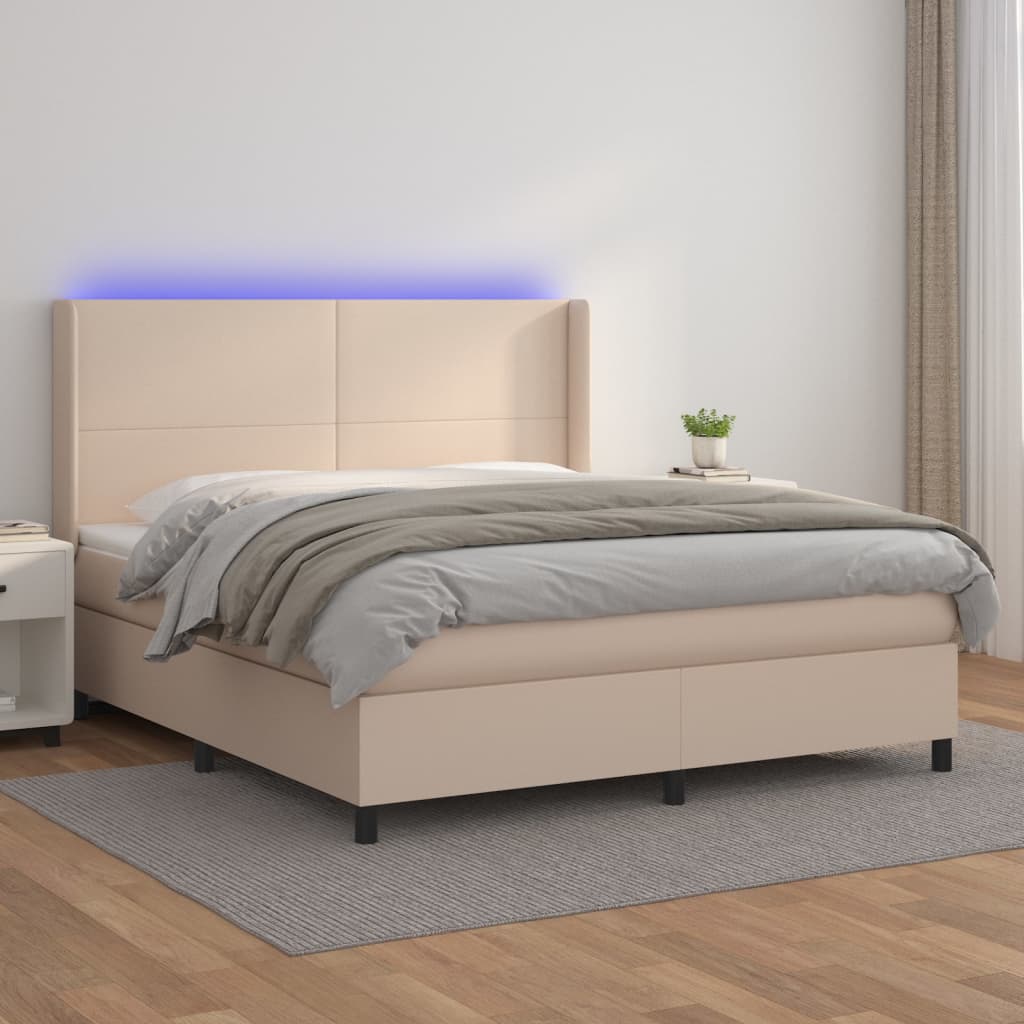 Boxspring met matras en LED kunstleer cappuccinokleur 180x200cm