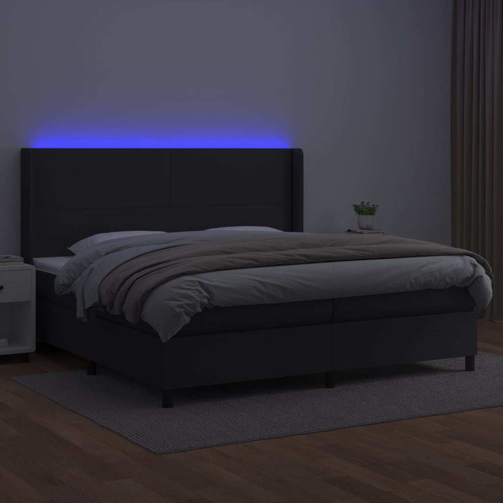 Boxspring Met Matras En Led Kunstleer Zwart 200 x 200 cm Effen ontwerp