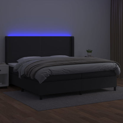 Boxspring Met Matras En Led Kunstleer Zwart 200 x 200 cm Effen ontwerp