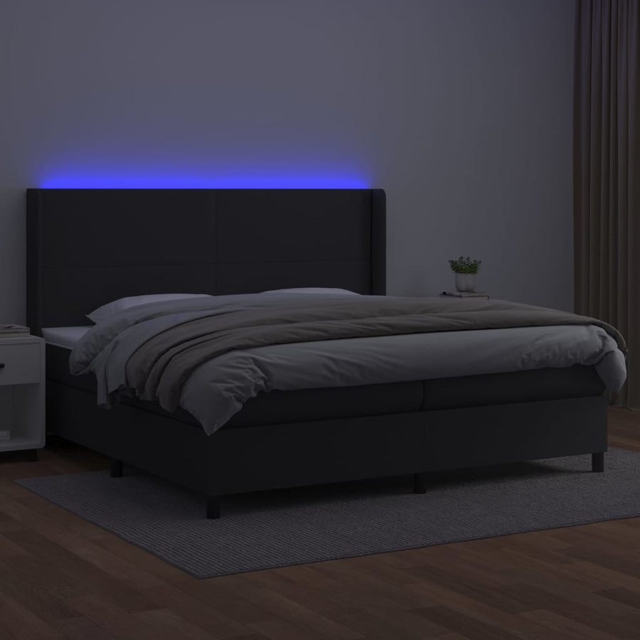 Boxspring Met Matras En Led Kunstleer Zwart 200 x 200 cm Effen ontwerp
