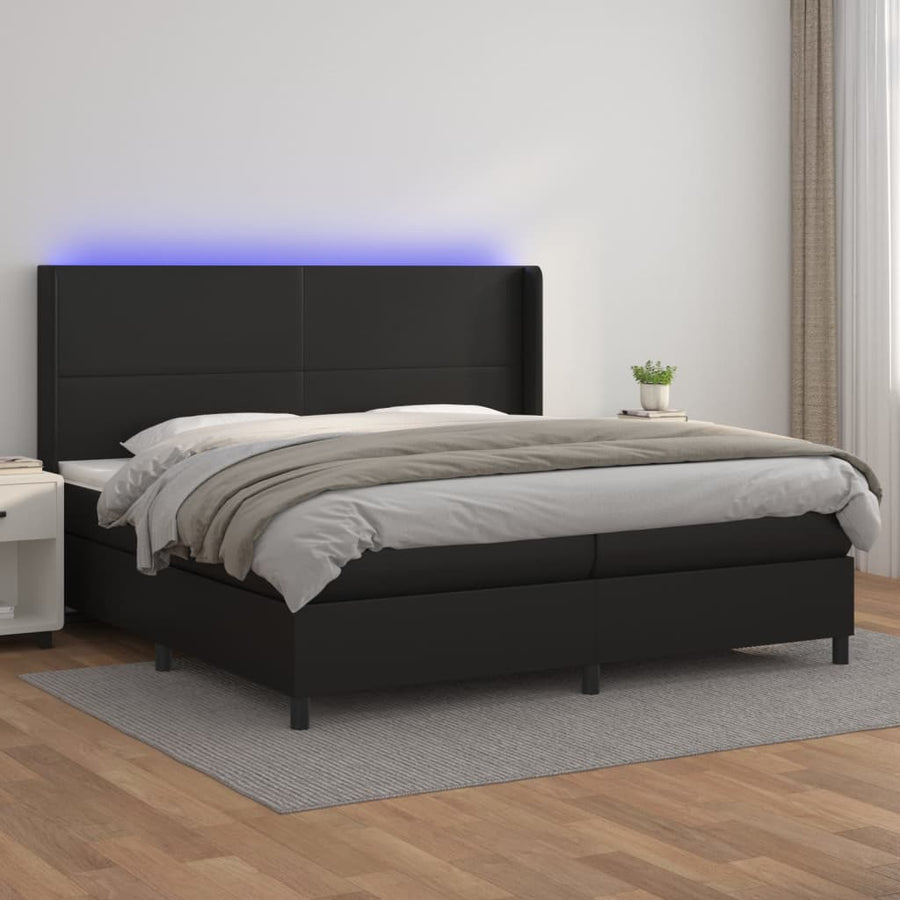 Boxspring Met Matras En Led Kunstleer Zwart 200 x 200 cm Effen ontwerp