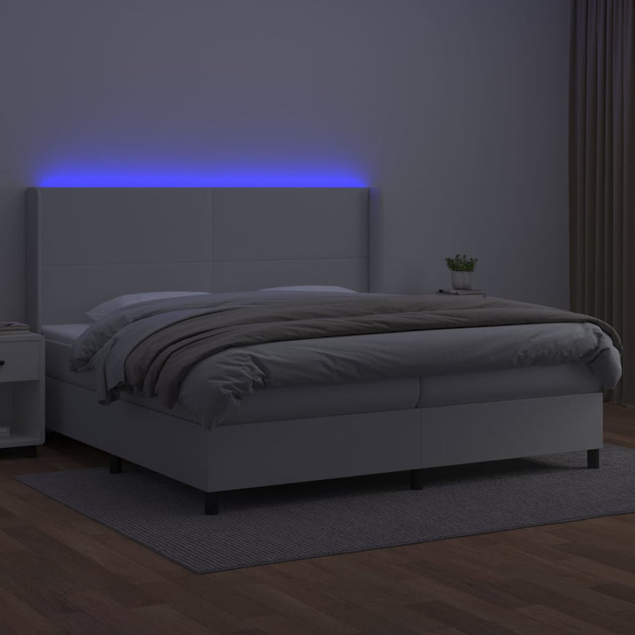 Boxspring Met Matras En Led Kunstleer Wit 200 x 200 cm Effen ontwerp