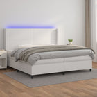 Box spring with mattress and LED faux leather white 200x200 cm