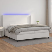 Boxspring met matras 200x200 cm wit kunstleer LED