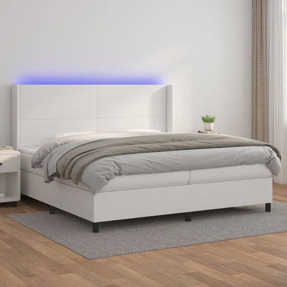 Boxspring Met Matras En Led Kunstleer Wit 200 x 200 cm Effen ontwerp