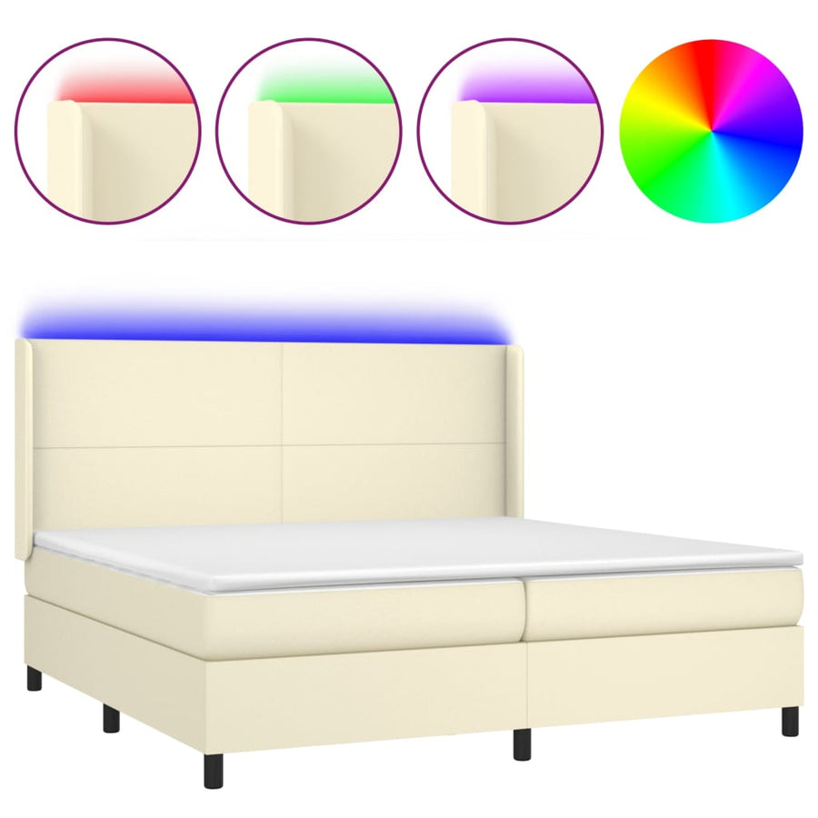 Boxspring met matras en LED kunstleer crèmekleurig 200x200 cm