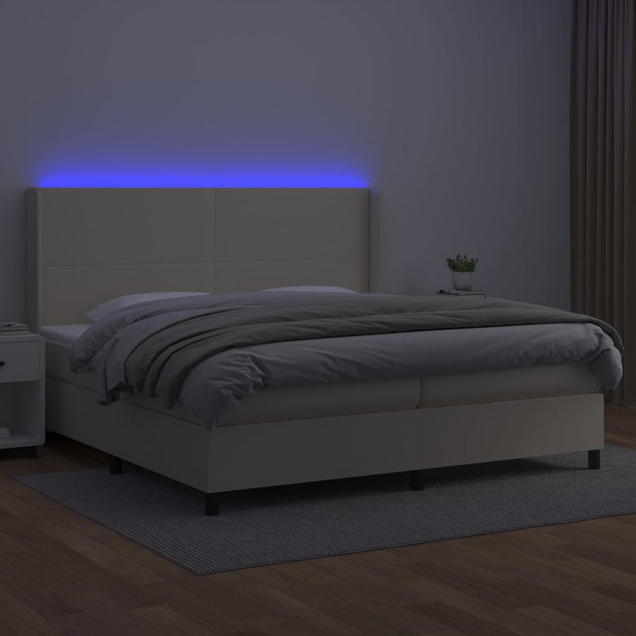 Boxspring met matras en LED kunstleer crèmekleurig 200x200 cm