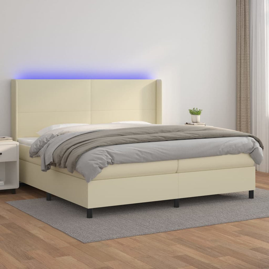 Boxspring met matras en LED kunstleer crèmekleurig 200x200 cm