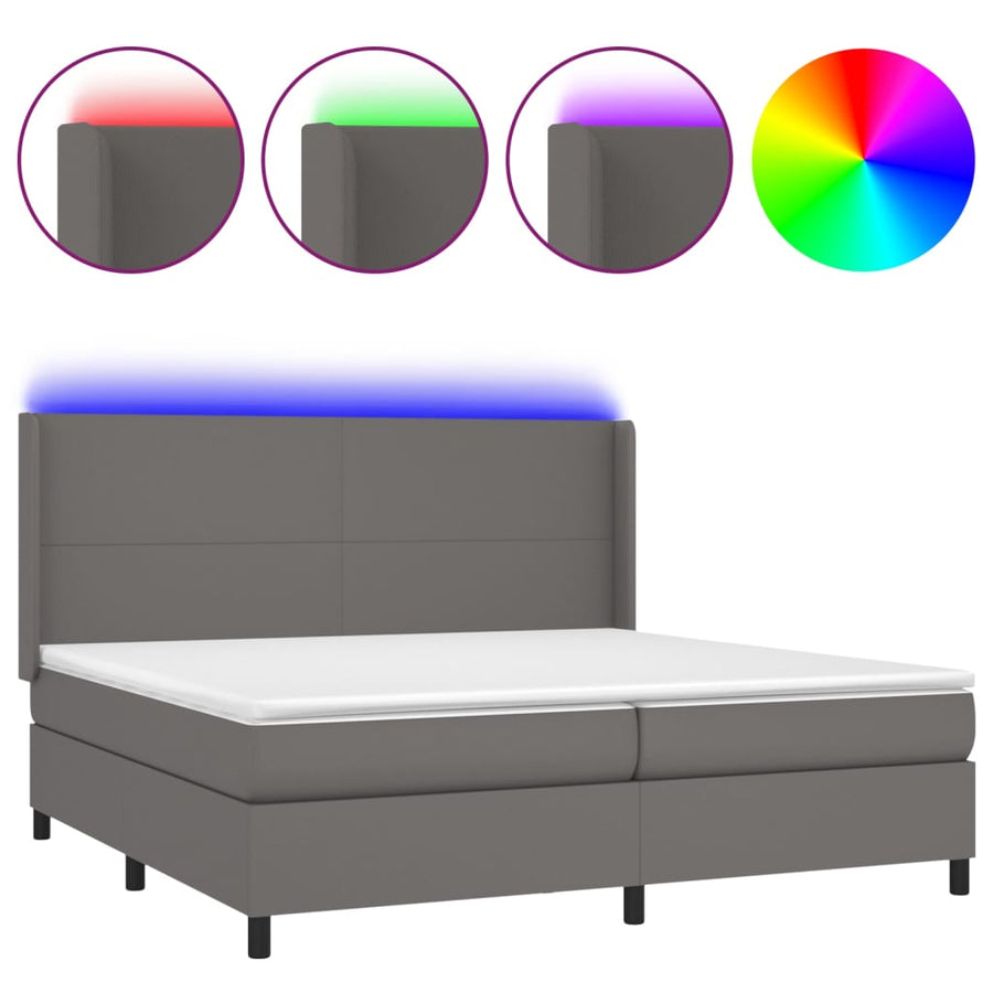 Boxspring Met Matras En Led Kunstleer Grijs 200 x 200 cm Effen ontwerp