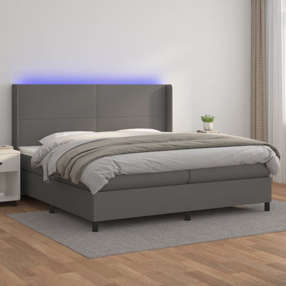 Boxspring Met Matras En Led Kunstleer Grijs 200 x 200 cm Effen ontwerp
