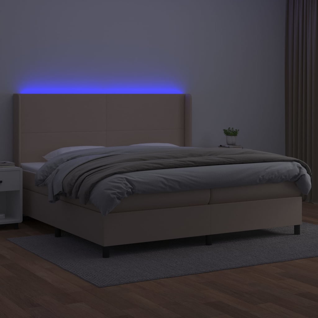 Boxspring Met Matras En Led Kunstleer Kleur 200X200Cm 200 x 200 cm