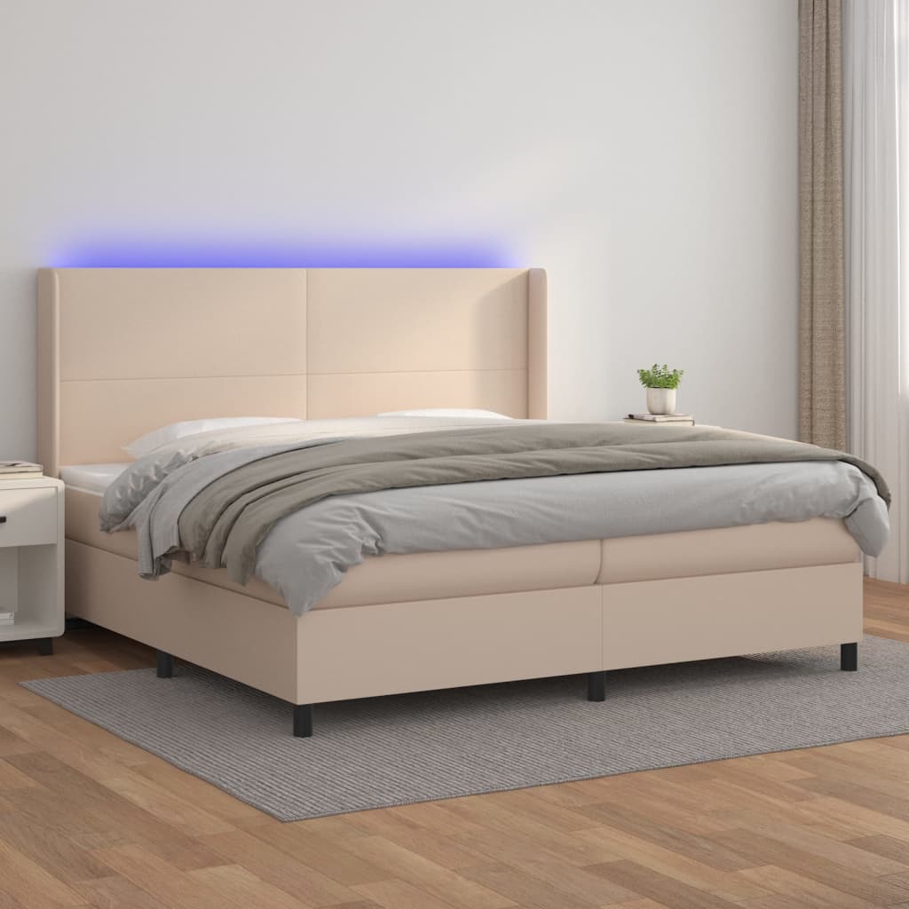Boxspring Met Matras En Led Kunstleer Kleur 200X200Cm 200 x 200 cm