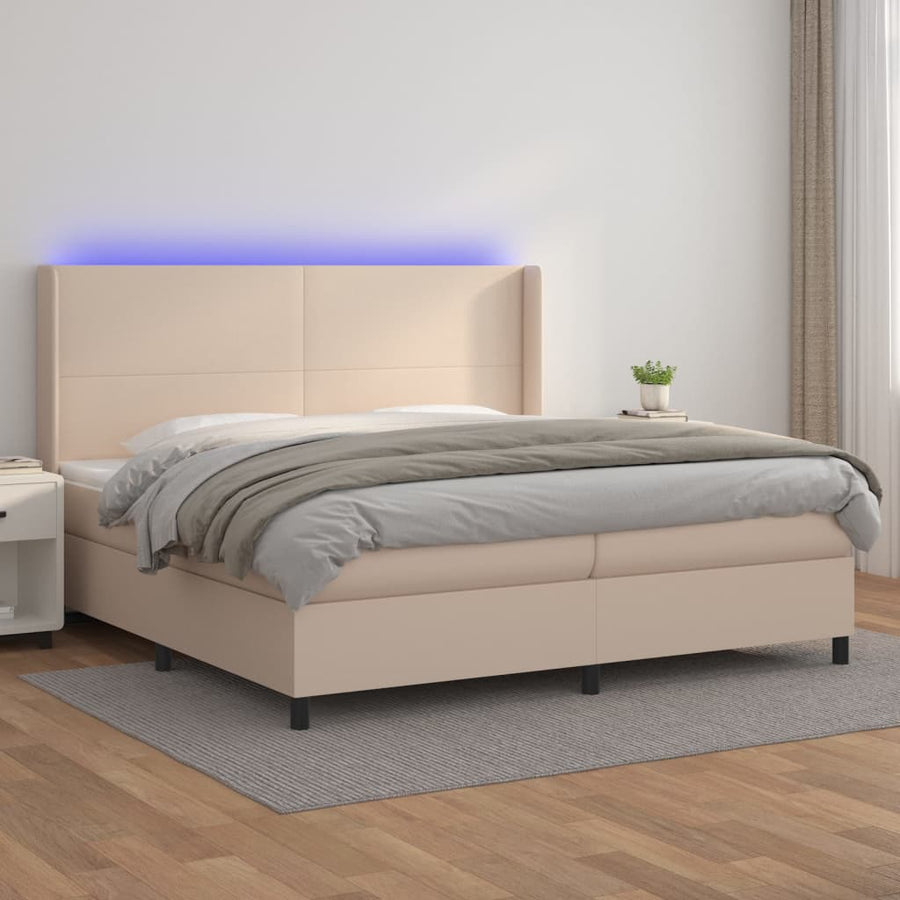 Boxspring Met Matras En Led Kunstleer Kleur 200X200Cm 200 x 200 cm