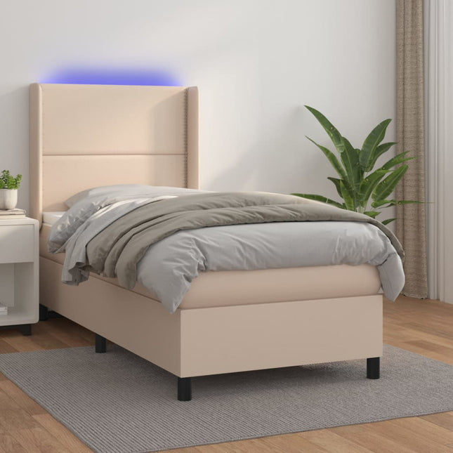 Boxspring Met Matras En Led Kunstleer Kleur Cappuccino 80 x 200 cm Effen met spijkers