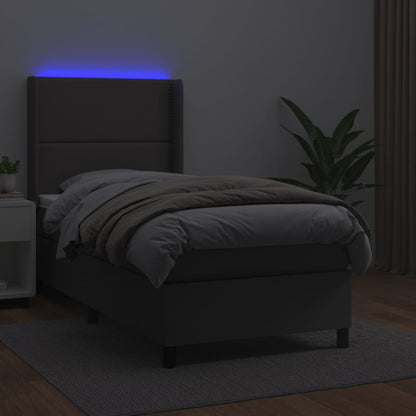 Boxspring Met Matras En Led Kunstleer Grijs 90 x 190 cm Effen met spijkers