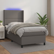 Boxspring met matras 90x190 cm grijs kunstleer LED