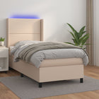 Boxspring Met Matras En Led Kunstleer Cappuccinokleur 90X190 Cm 90 x 190 cm Effen met spijkers