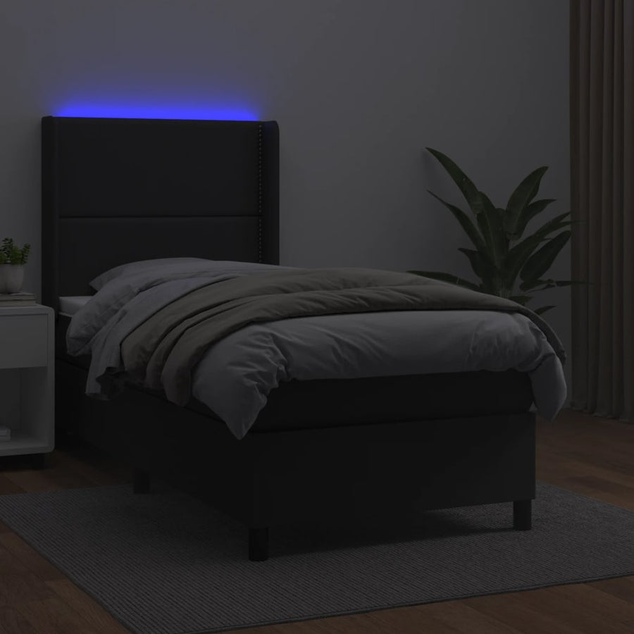 Boxspring Met Matras En Led Kunstleer Zwart 90 x 200 cm Effen met spijkers