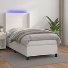 Boxspring Met Matras En Led Kunstleer Wit 100 x 200 cm Effen met spijkers