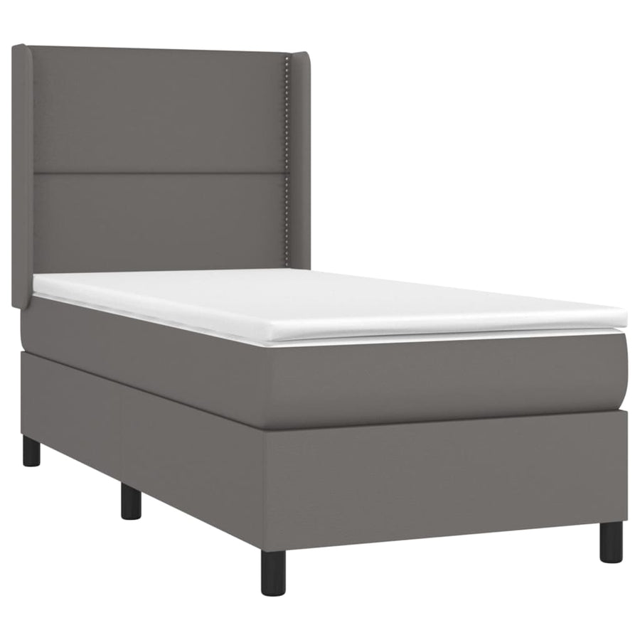 Boxspring Met Matras En Led Kunstleer Grijs 100 x 200 cm Effen met spijkers
