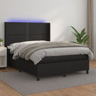 Boxspring Met Matras En Led Kunstleer Zwart 140 x 190 cm Effen met spijkers