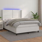 Boxspring Met Matras En Led Kunstleer Zwart Wit 140 x 190 cm Effen met spijkers