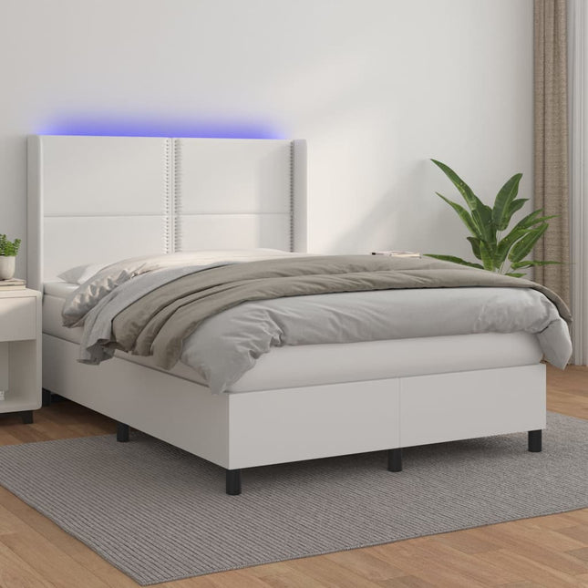 Boxspring Met Matras En Led Kunstleer Zwart Wit 140 x 190 cm Effen met spijkers