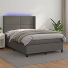 Boxspring Met Matras En Led Kunstleer Grijs 140 x 190 cm Effen met spijkers