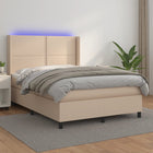 Boxspring Met Matras En Led Kunstleer Kleur 140X190Cm Cappuccino 140 x 190 cm Effen met spijkers