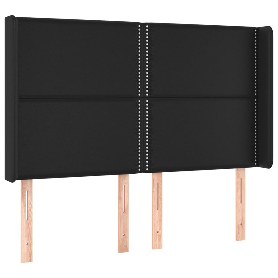 Boxspring Met Matras En Led Kunstleer Zwart 140 x 200 cm Effen met spijkers