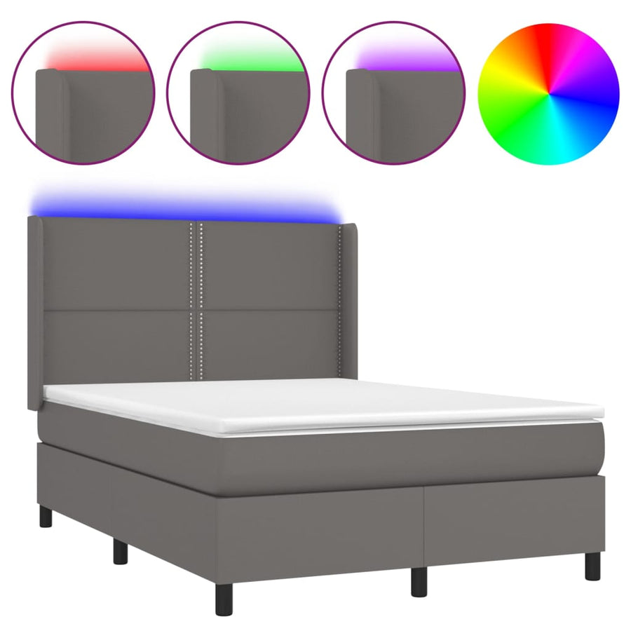 Boxspring Met Matras En Led Kunstleer Grijs 140 x 200 cm Effen met spijkers