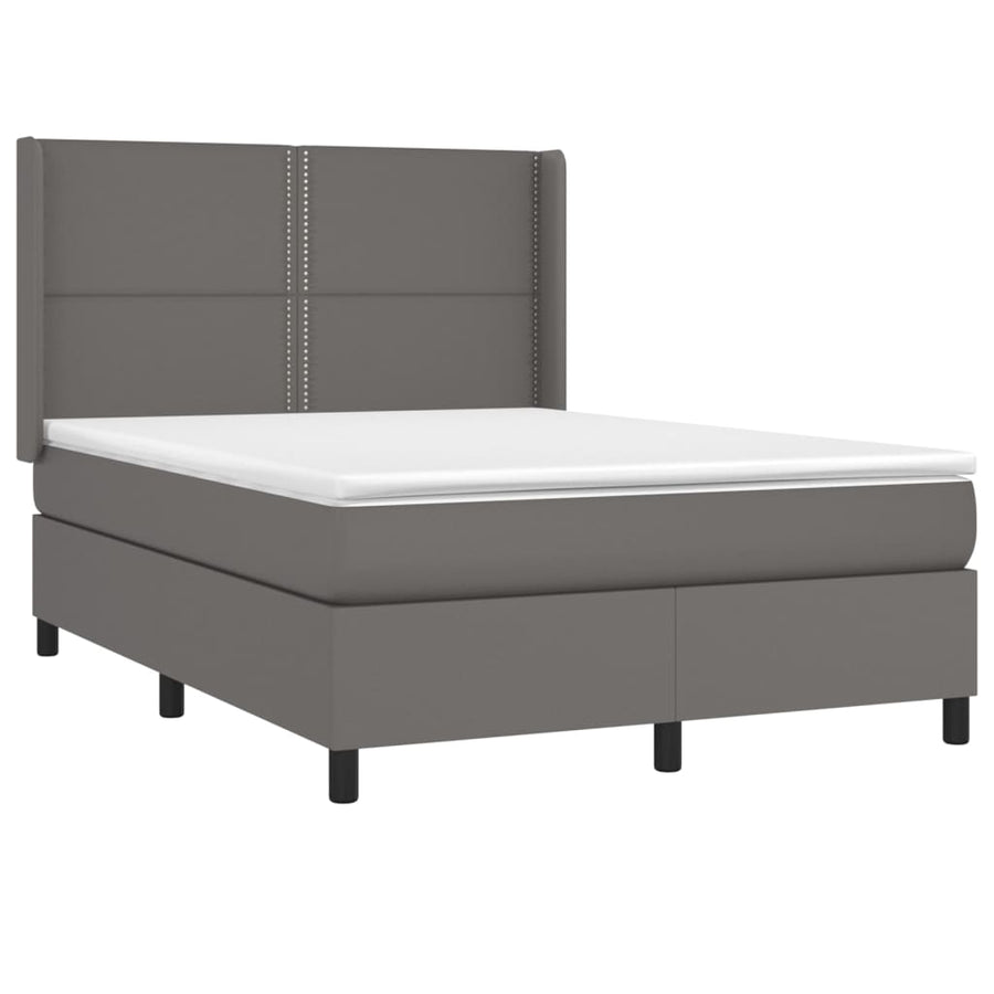 Boxspring Met Matras En Led Kunstleer Grijs 140 x 200 cm Effen met spijkers