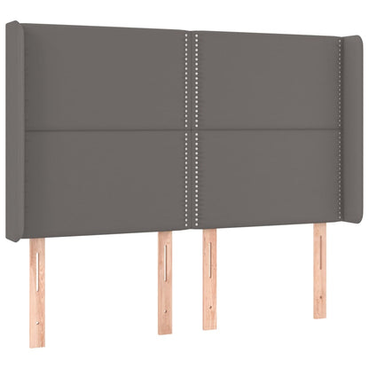 Boxspring Met Matras En Led Kunstleer Grijs 140 x 200 cm Effen met spijkers