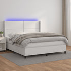 Boxspring Met Matras En Led Kunstleer Wit 160 x 200 cm Effen met spijkers