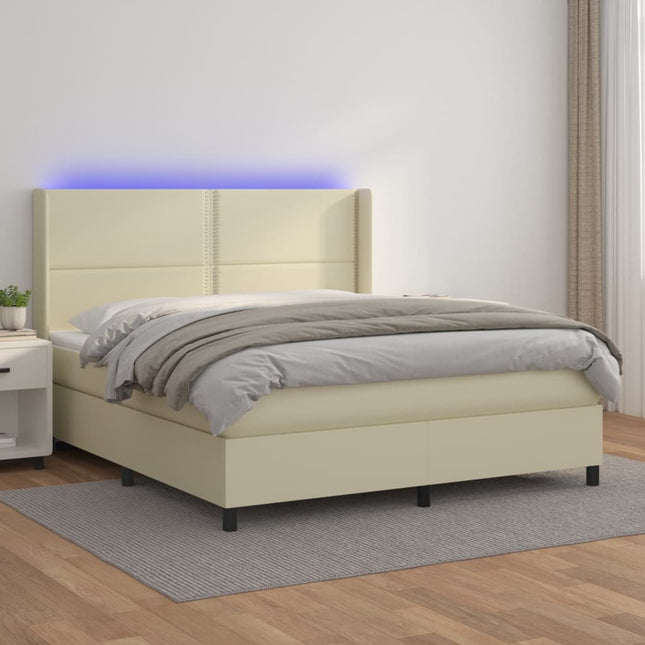 Boxspring met matras en LED kunstleer crèmekleurig 160x200 cm 160 x 200 cm Crème