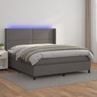 Boxspring Met Matras En Led Kunstleer Grijs 160 x 200 cm Effen met spijkers