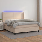 Boxspring Met Matras En Led Kunstleer Kleur 160X200Cm Cappuccino 160 x 200 cm Effen met spijkers