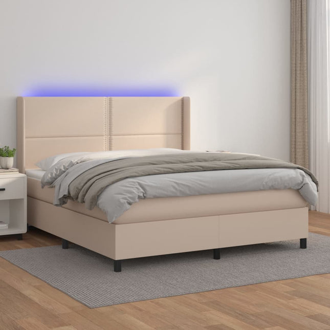 Boxspring Met Matras En Led Kunstleer Kleur 160X200Cm Cappuccino 160 x 200 cm Effen met spijkers