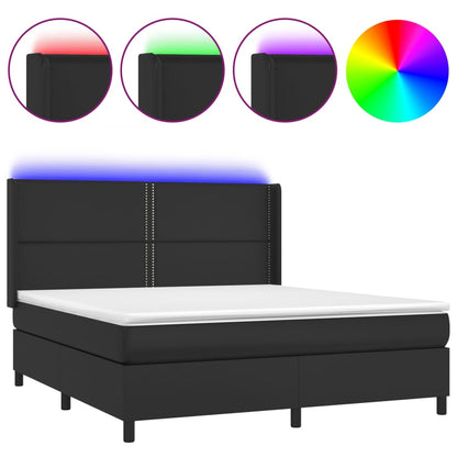 Boxspring Met Matras En Led Kunstleer Zwart 180 x 200 cm Effen met spijkers