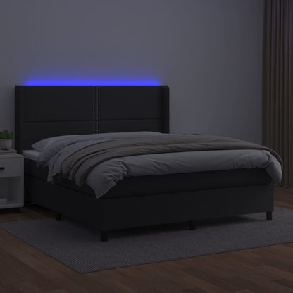 Boxspring Met Matras En Led Kunstleer Zwart 180 x 200 cm Effen met spijkers