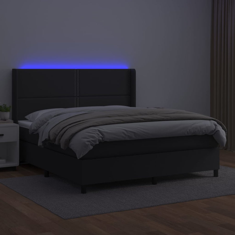 Boxspring Met Matras En Led Kunstleer Zwart 180 x 200 cm Effen met spijkers