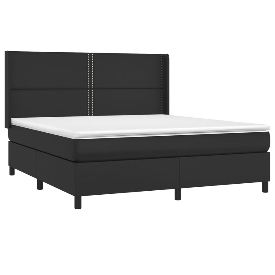 Boxspring Met Matras En Led Kunstleer Zwart 180 x 200 cm Effen met spijkers