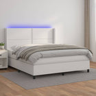 Boxspring Met Matras En Led Kunstleer Wit 180 x 200 cm Effen met spijkers