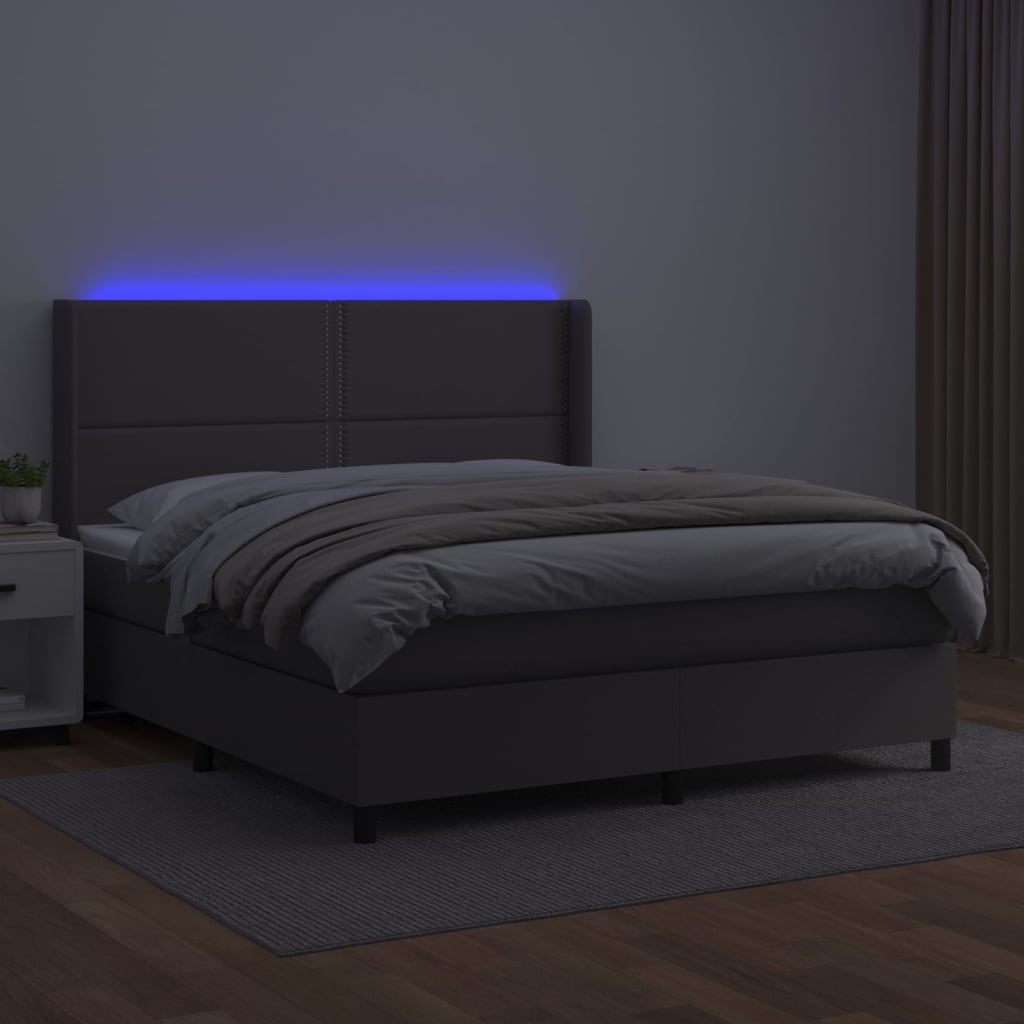 Boxspring Met Matras En Led Kunstleer Grijs 180 x 200 cm Effen met spijkers