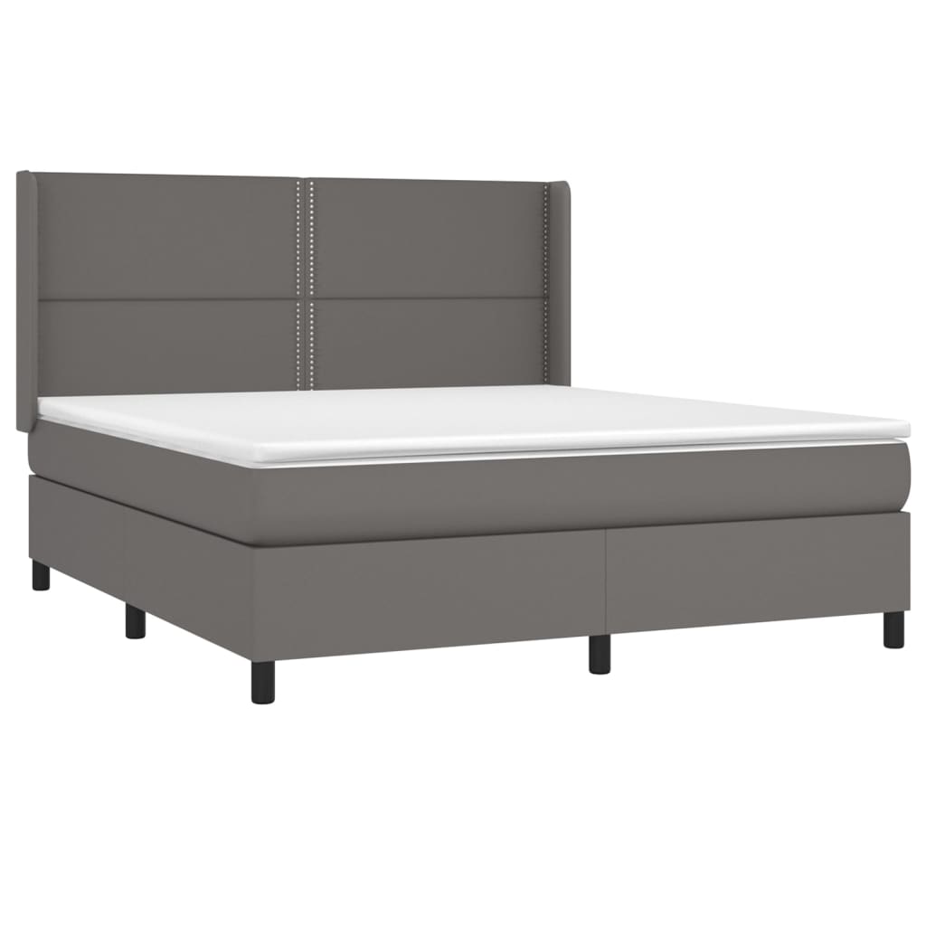 Boxspring Met Matras En Led Kunstleer Grijs 180 x 200 cm Effen met spijkers