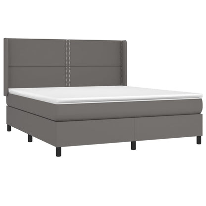 Boxspring Met Matras En Led Kunstleer Grijs 180 x 200 cm Effen met spijkers