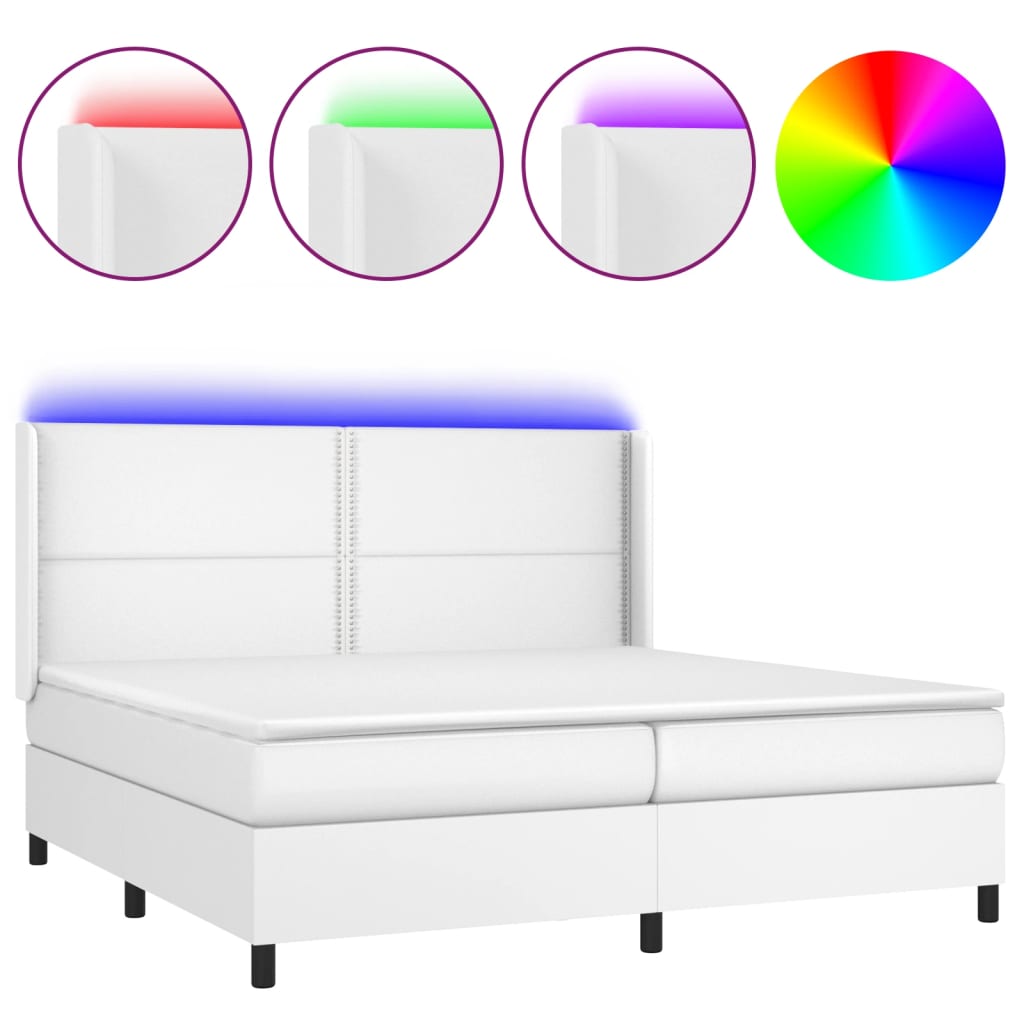 Boxspring Met Matras En Led Kunstleer Wit 200 x 200 cm Effen met spijkers