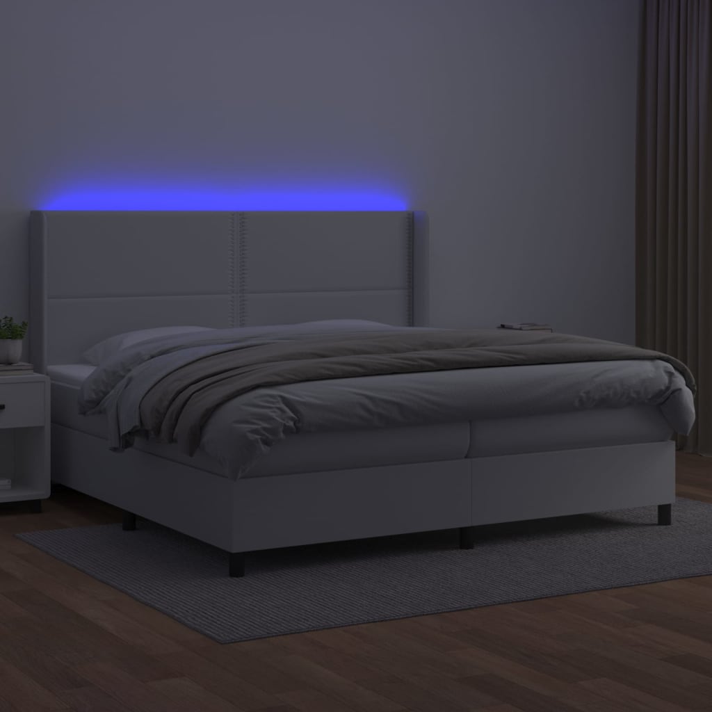 Boxspring Met Matras En Led Kunstleer Wit 200 x 200 cm Effen met spijkers